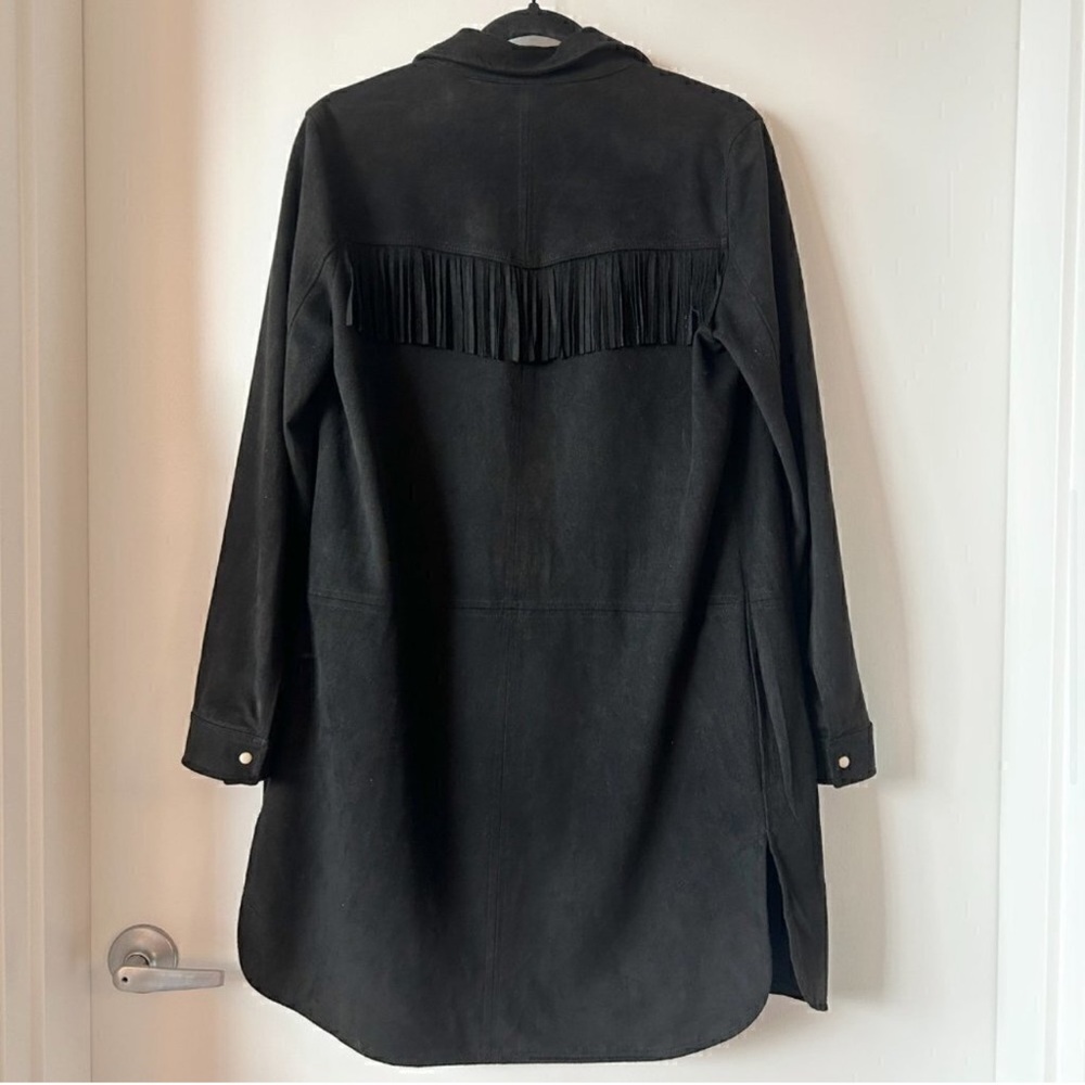 Zara Black Suede Fringe Button Down Jacket Size L - Picture 4 of 6